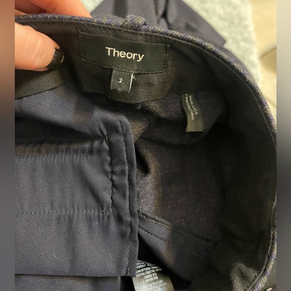 Theory Tailored Trellis Knit Trousers Charcoal Navy Knit Ponte Stretch - Picture 4 of 8